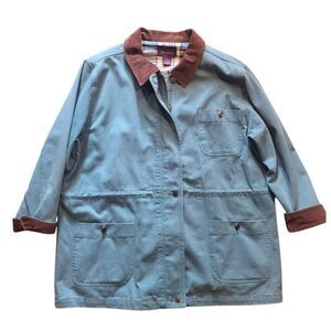 Vintage 90s Denim&Co Barn Coat Women's 1X  Turquoise Blue Chore Corduroy Trim